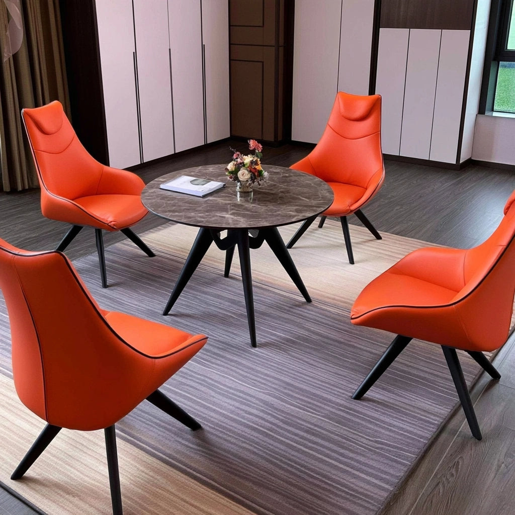 Accentfauteuil met leren bekleding, kleur oranje