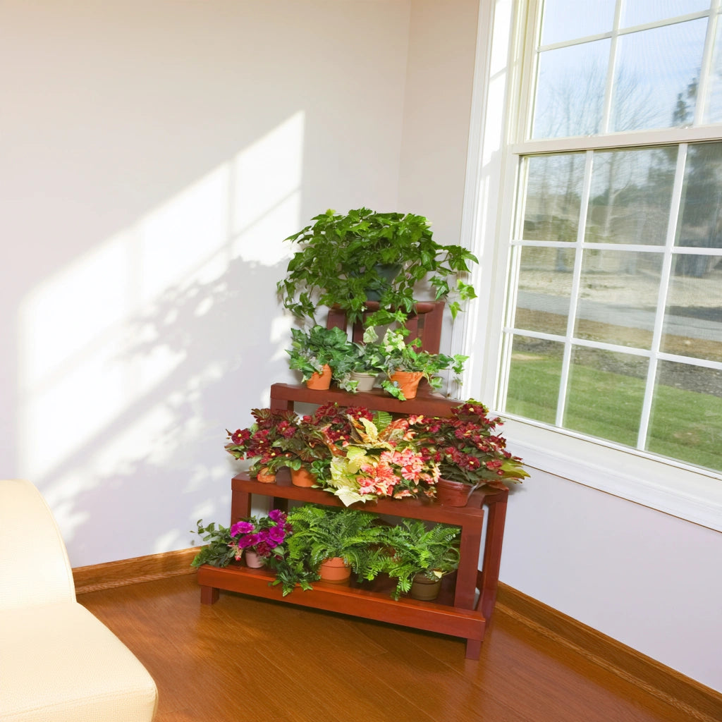 Plantenstandaard van hout, kleur naturelbruin