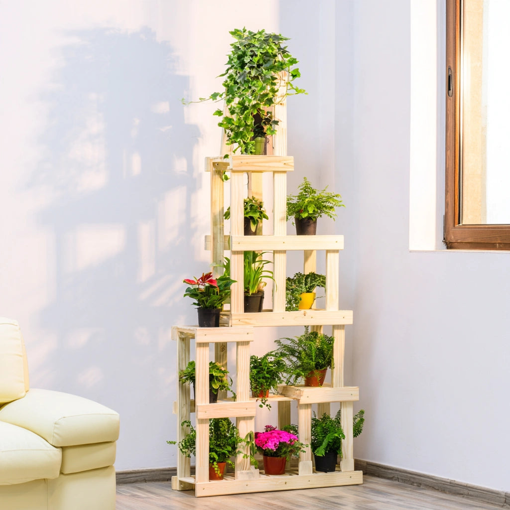 Plantenstandaard van hout, kleur naturelbruin